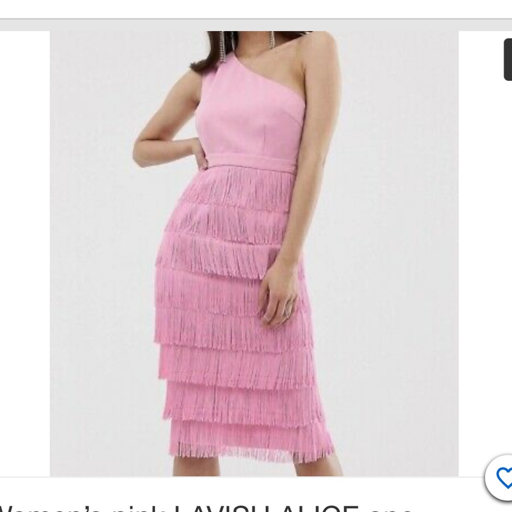 Lavish Alice Pink Fringe Midi Dress